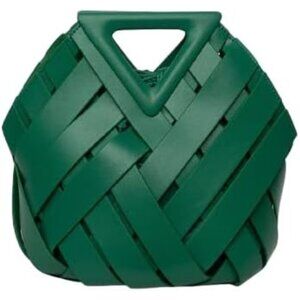 Natalie Green Woven Tote Bag for Women with Inverted Triangle Top Handle, 5x3x5